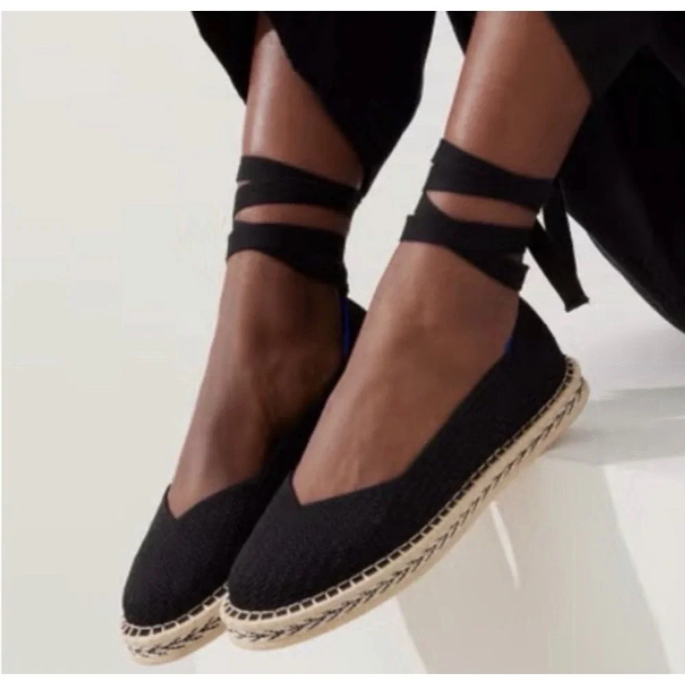 Rothy's The Espadrille Black Lace Up Shoes Size 9.5